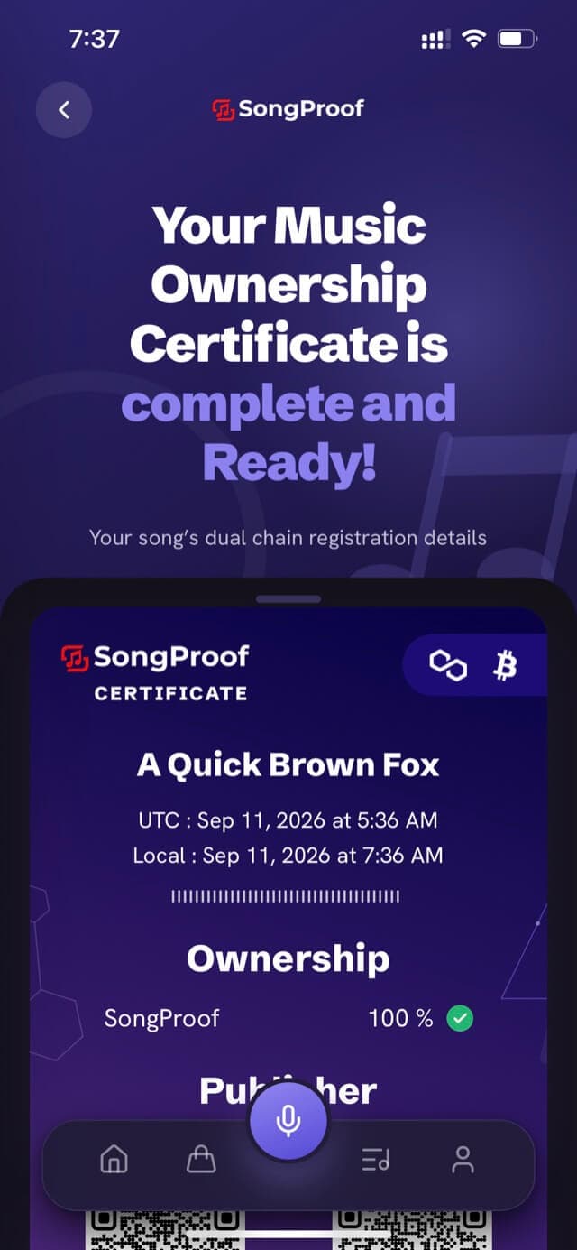 SongProof: Certificate