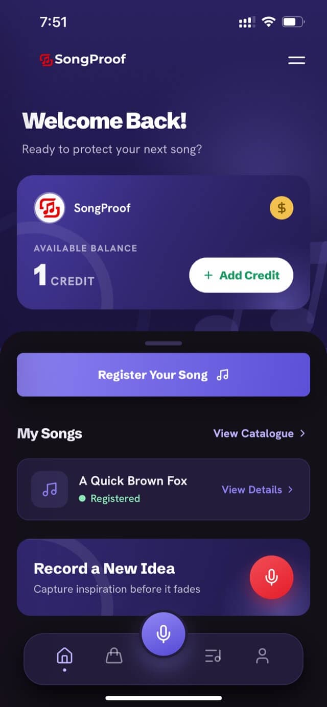 SongProof: Dashboard